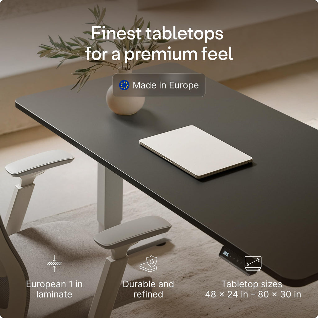 Standing Desk 54x28 — Made in Europe, Ergonomic Sit Stand Home Office Desk, Electric Height Adjustable, Dual Motor, USB & USB-C Chargiing, Wobble-Free, Touchscreen, 3 Memory Presets