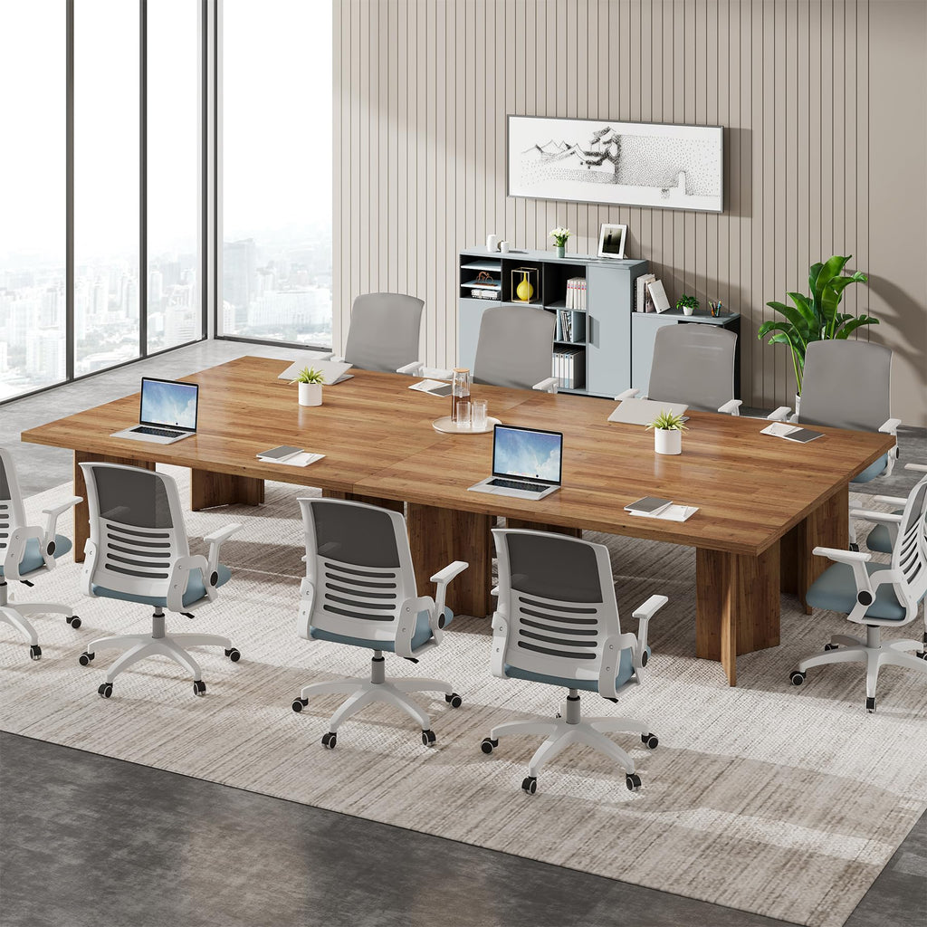 5.5FT Conference Table, 63-inch Rectangle Meeting Seminar Table, Large Walnut Business Tables for 4-6 People, Heavy Duty Pedestal (Walnut)