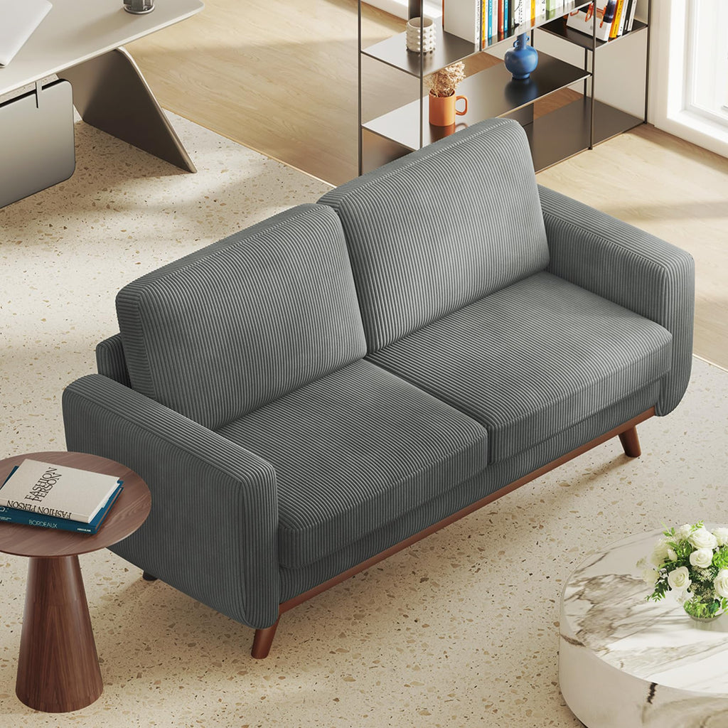 68" Loveseat Sofa Dark Gray, Comfy Corduroy Couch with Spring Cushion and Solid Wood, Modern Extra Deep Seat for Bedroom, Living Room, Office