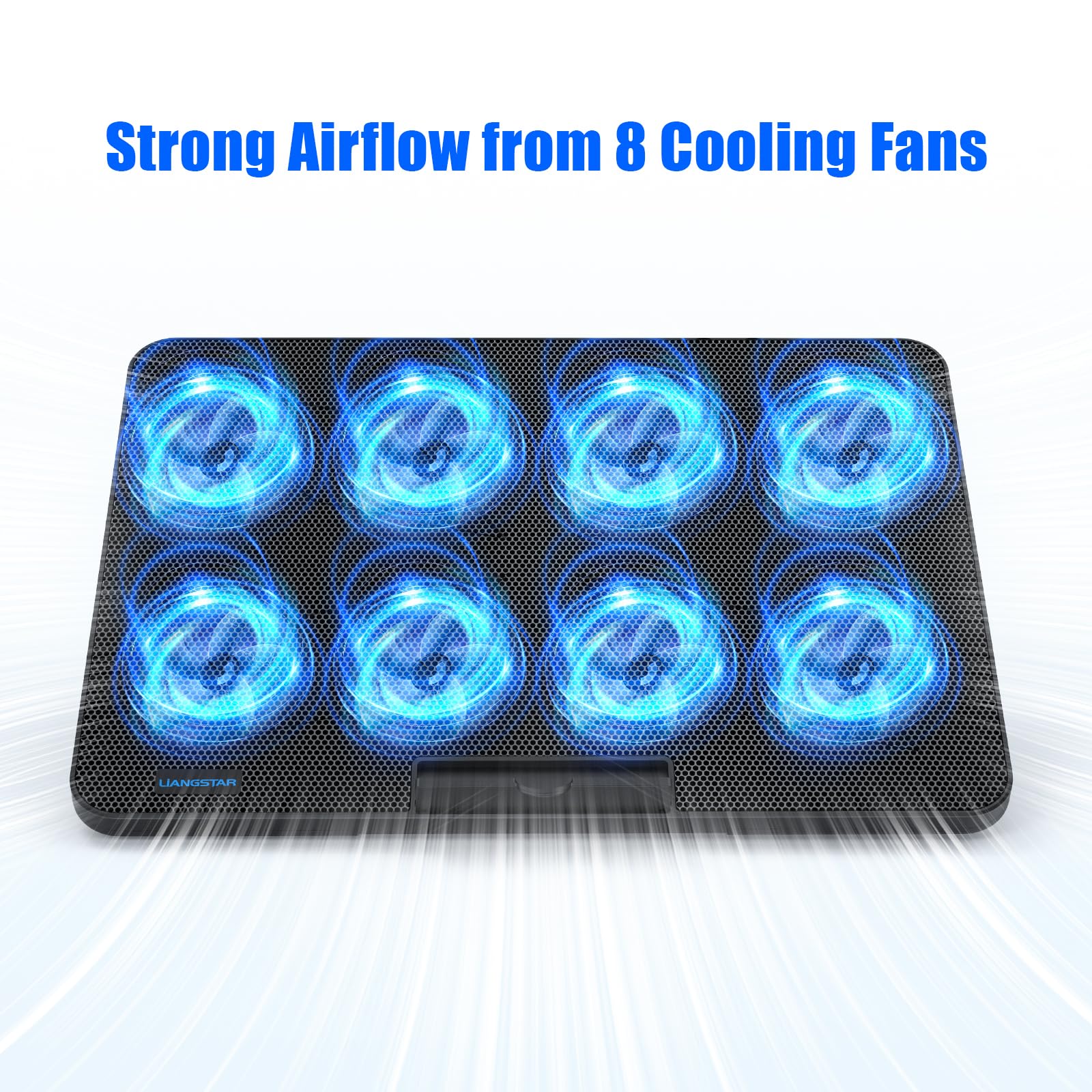 Laptop Cooling Pad, Laptop Cooler with 8 Quiet Fans for 12-17 Inch Gaming Laptop Fan Cooling Pad Stable Stand 7 Height & Wind Speed Adjustable, 2 USB Port & Phone Holder