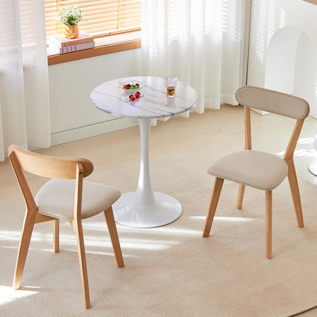 Hansweld Round Dining Table, 24" Circle Tulip Table with Thickened Tabletop & Metal Pedestal, Mid Century Modern Bistro Table for Kitchen, Small Places, Living Room, Cafe (Marble White)