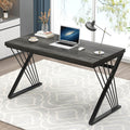 Modern Home Office Desks, Rustic Wood and Metal Computer Desk, Industrial Writing Study Gaming Table for Living Room Bedroom, Dark Gray, 47 Inch