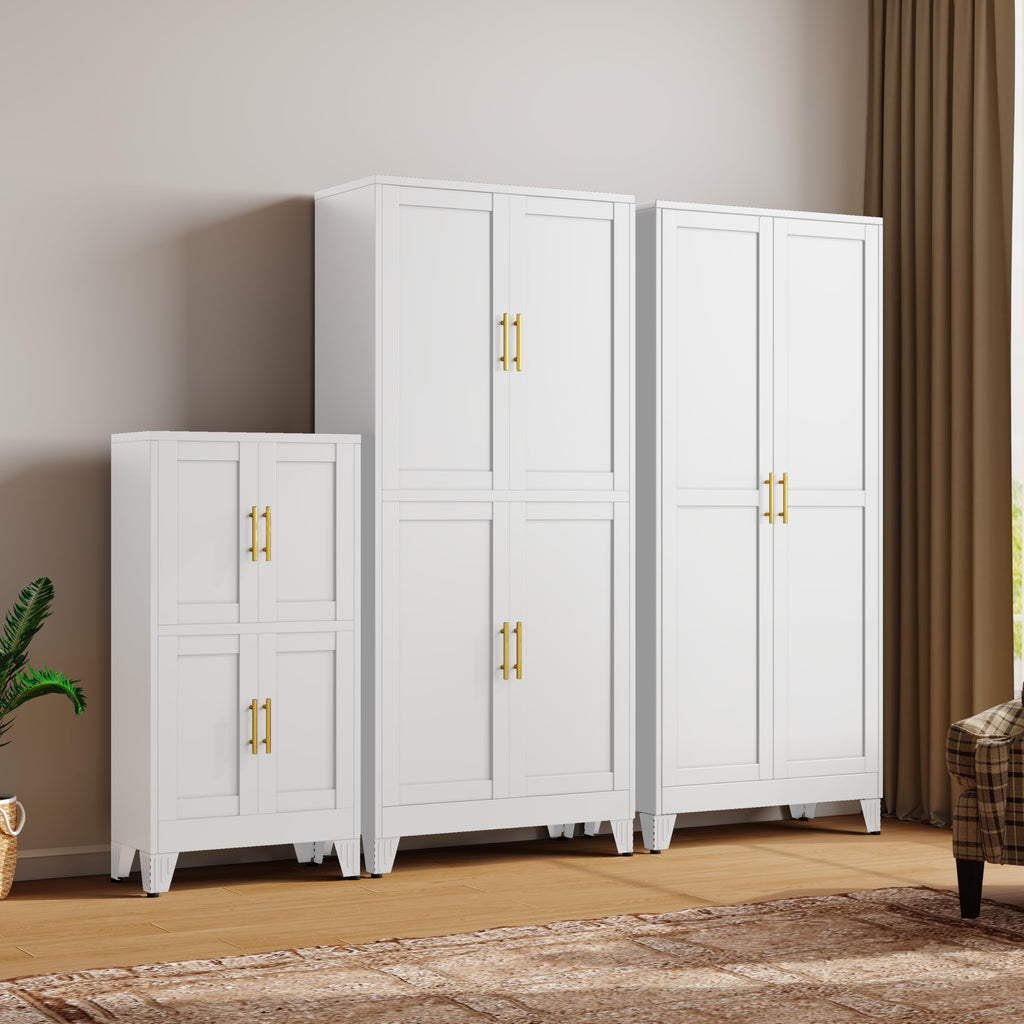 47” White Metal Storage Cabinet, Kitchen Pantry Cabinet