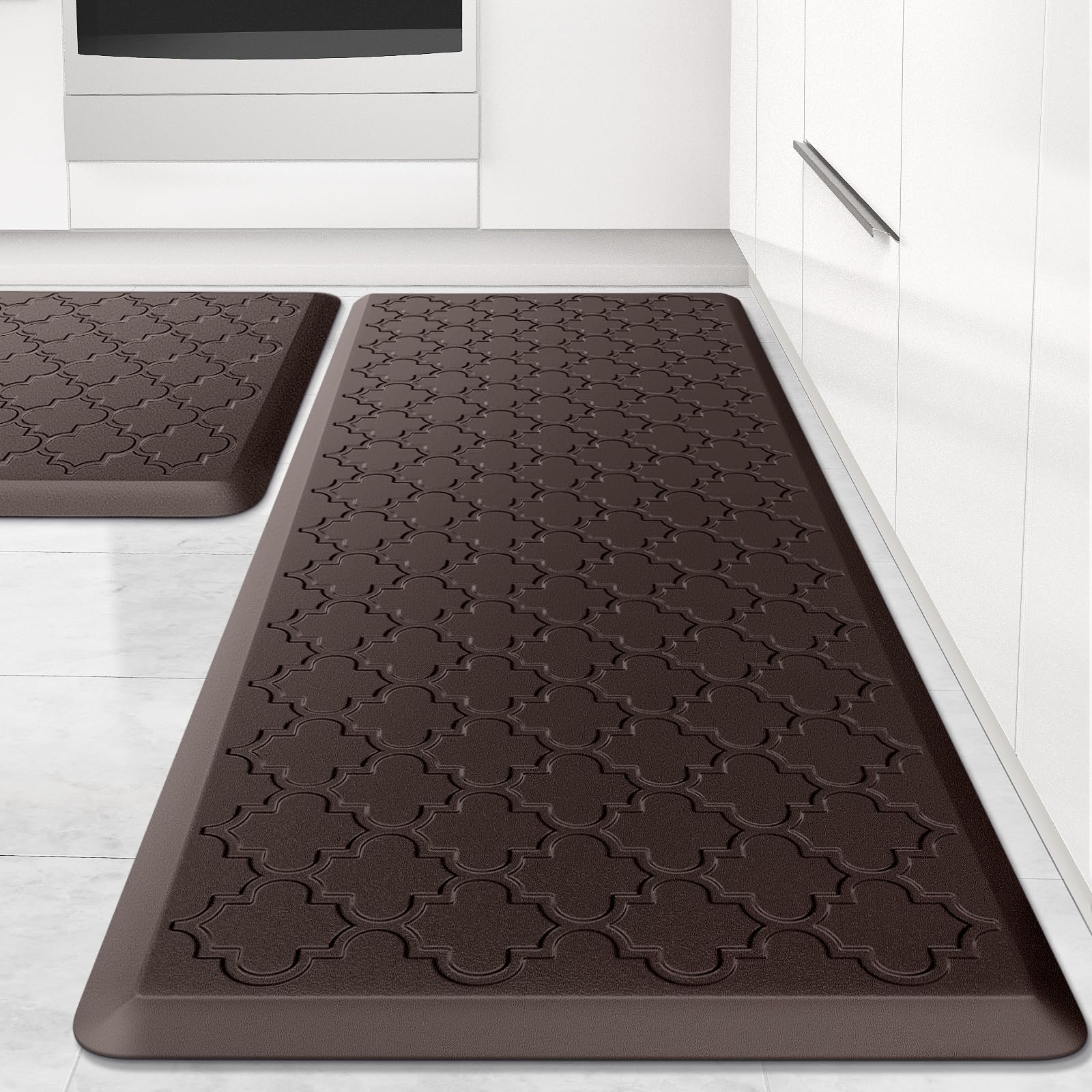 Mat [2 PCS] Cushioned Anti-Fatigue Floor Mat Water Resistant Non-Skid Kitchen Mats and Rugs Ergonomic Comfort Foam Kitchen Rugs Standing Mat for Floor Office Sink (Chocolate,20"x30"+20"x47")