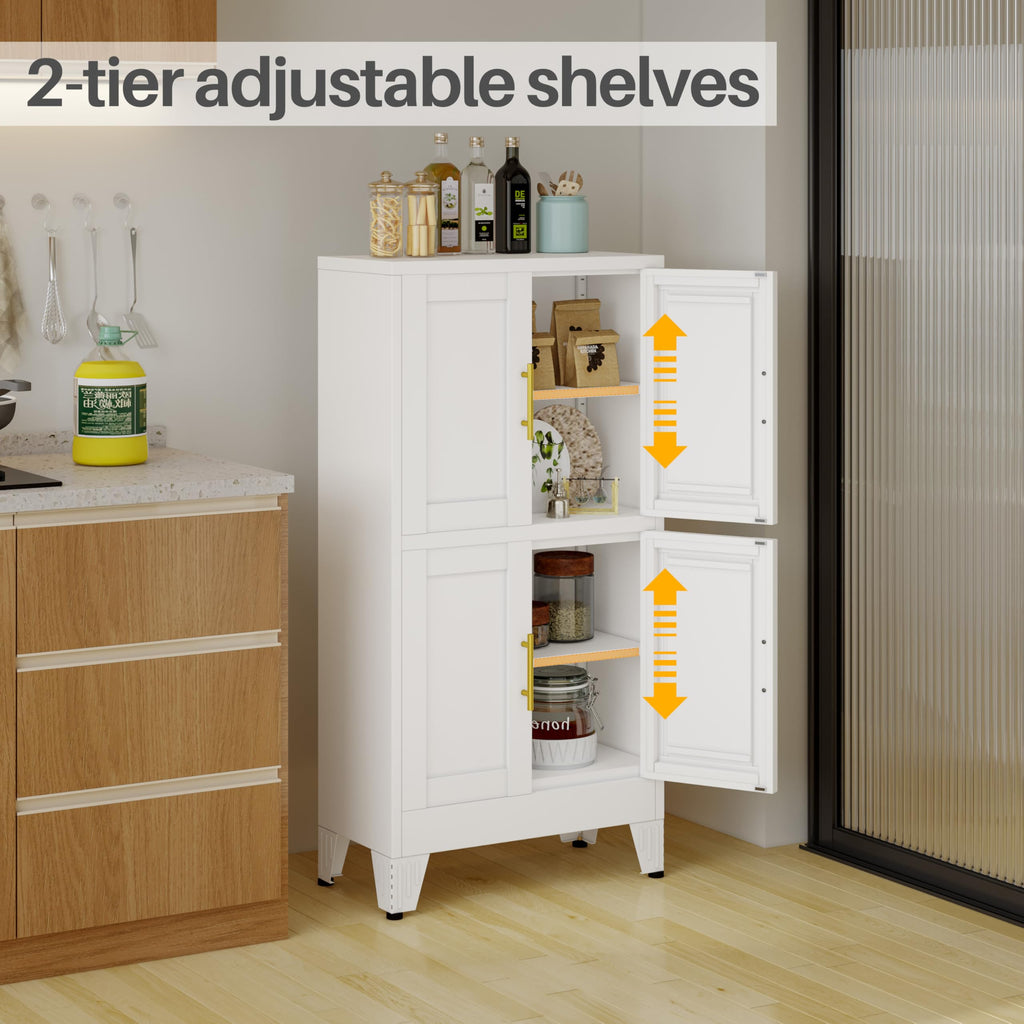 47” White Metal Storage Cabinet, Kitchen Pantry Cabinet