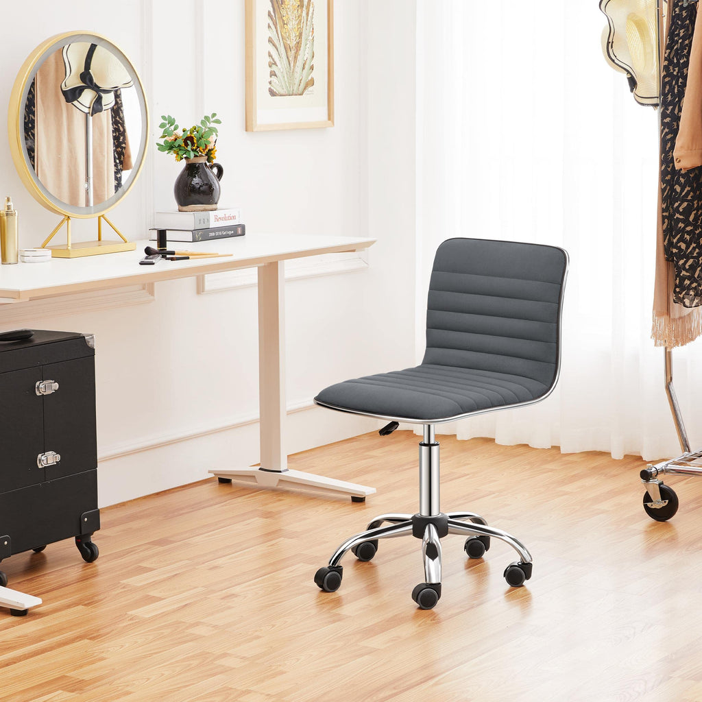 Velvet Low Back Armless Ribbed Office Chair Height Adjustable Swivel Task Chair Dark Gray