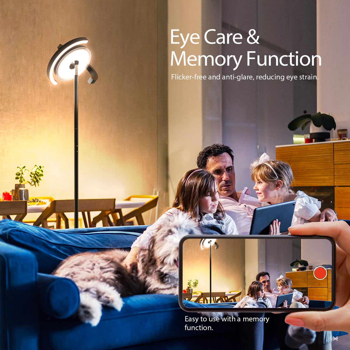 LED Floor Lamp, Dimmable 3000-6000K, Remote & Touch Controls Black