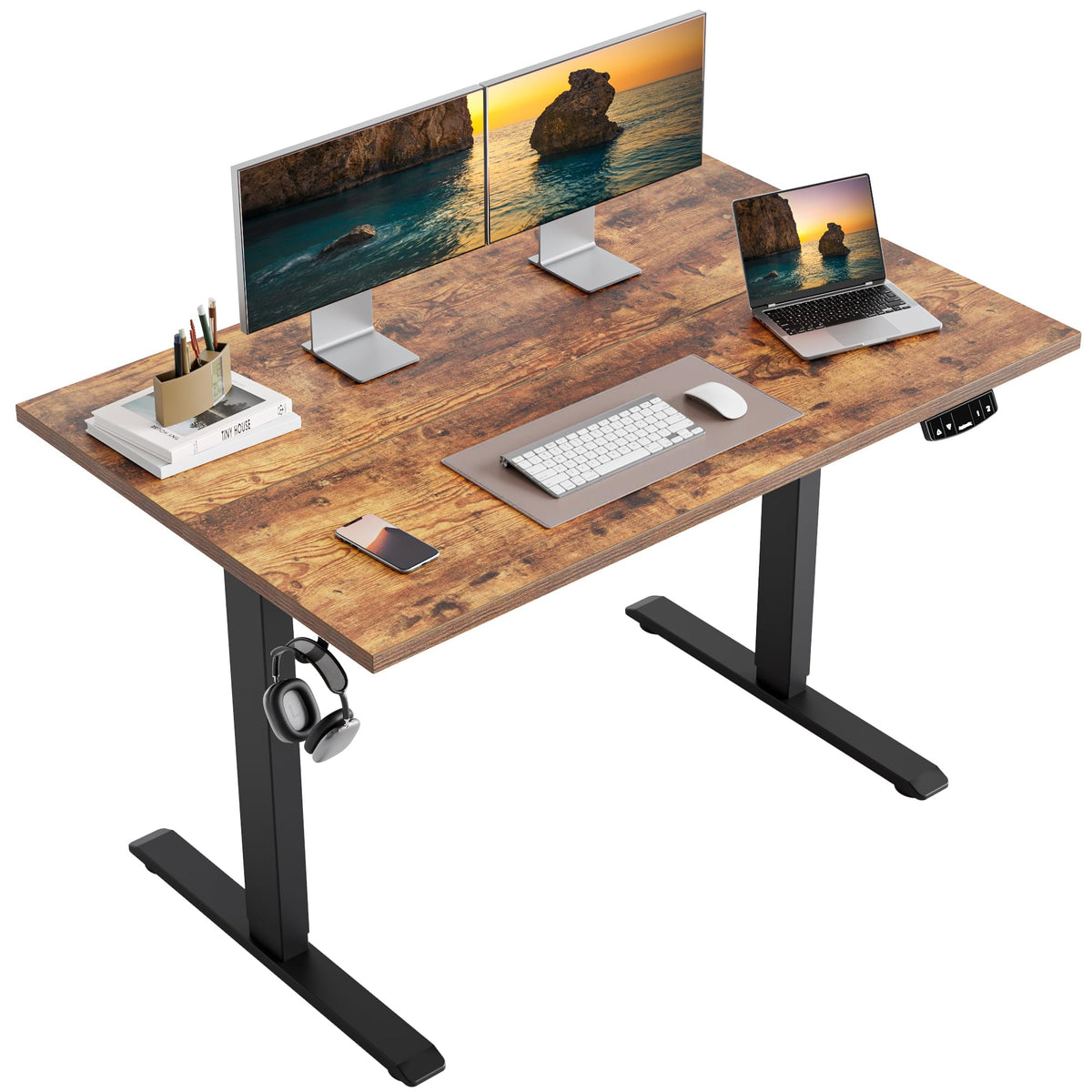 48*24 Inch Height Adjustable Electric Standing Desk, Rustic Brown
