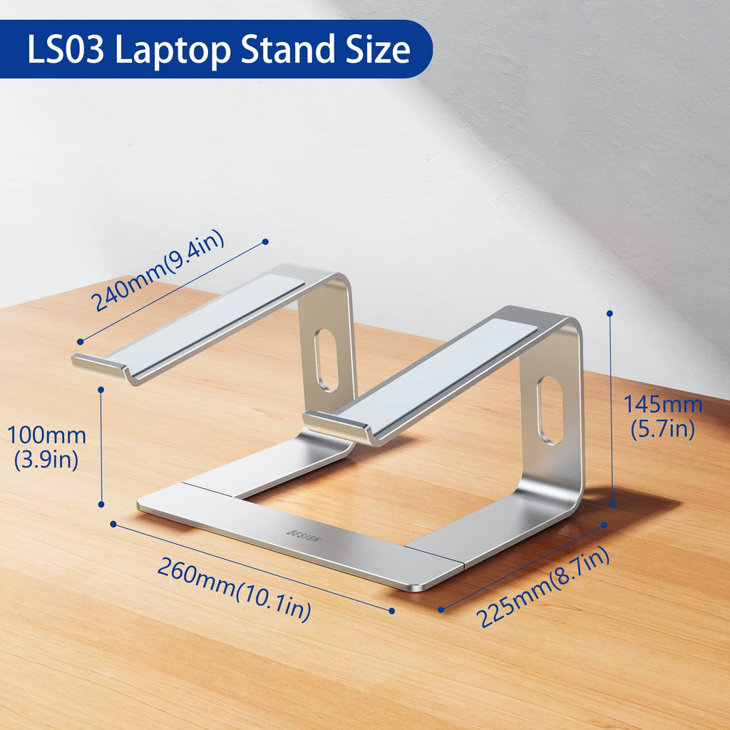 Aluminum Laptop Stand, Ergonomic Detachable Computer Stand, Notebook Riser, Laptop Mount Compatible with Air, Pro, Dell, HP, Lenovo More 10-15.6" Laptops, Silver