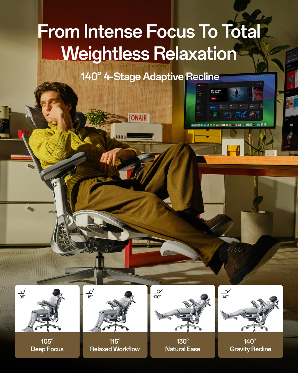E3 Pro 2026 Edition Ergonomic Office Chair, Mesh Desk Chair with 3-Zone Floating Lumbar Support, Upgraded 4D Headrest, 720° Armrests, Black with Footrest