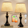 Touch Lamps for Nightstand, 3 Way Dimmable Bedside Lamps with USB C+A Ports