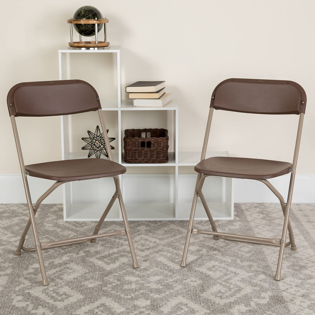 10 Pack , Hercules Series Plastic Folding Chair Brown -650LB Weight Capacity Comfortable Event Chair-Lightweight Folding Chair