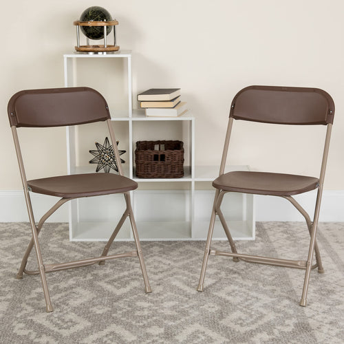 10 Pack , Hercules Series Plastic Folding Chair Brown -650LB Weight Capacity Comfortable Event Chair-Lightweight Folding Chair