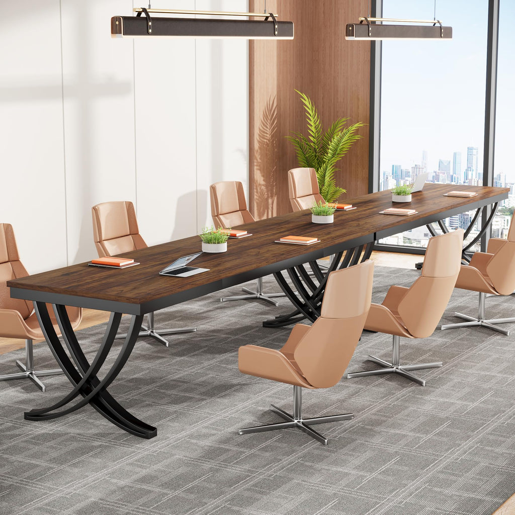 6.5FT Conference Table for 6-8 People, 78 inch Long Rectangular Seminar Table with Strong Metal Frame, Business Boardroom Desk for Office Meeting Conference Room (1PC, Brown)
