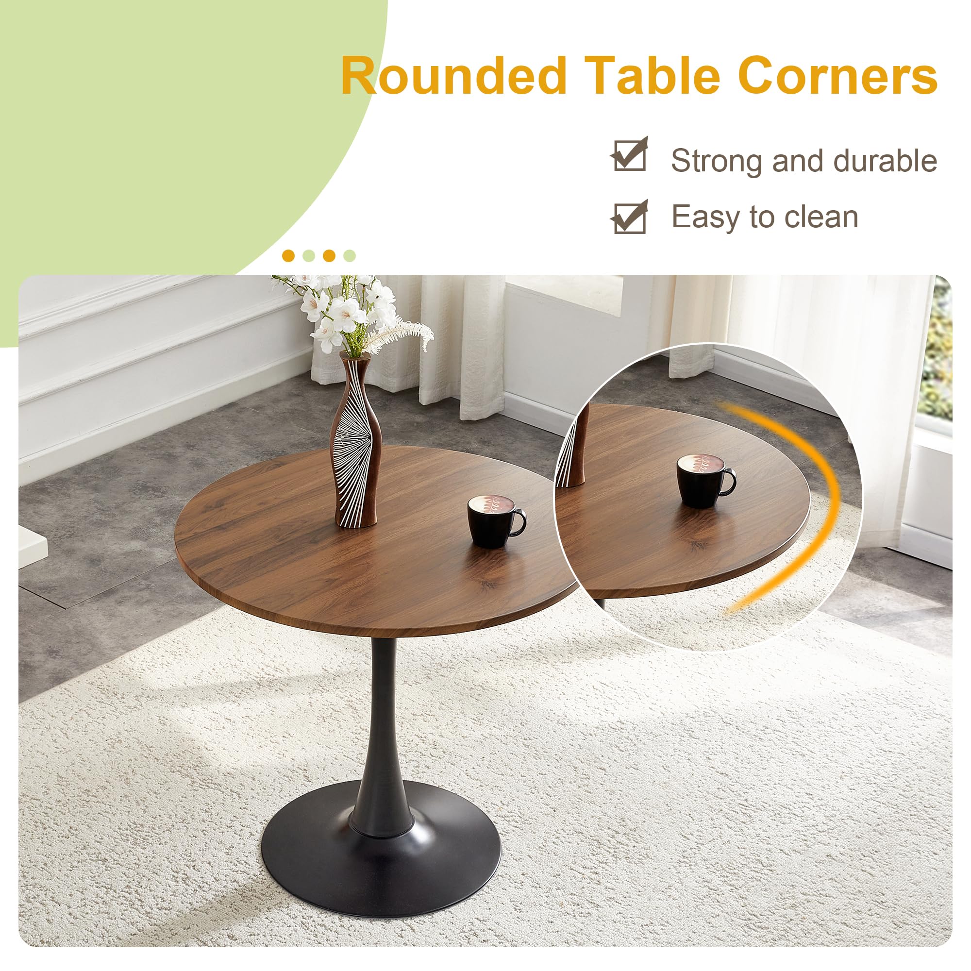Round Tulip Dining Table, 31.5" Circle Tulip Table with Thickened Tabletop & Metal Pedestal, Mid Century Modern Bistro Table for Kitchen, Small Places, Living Room