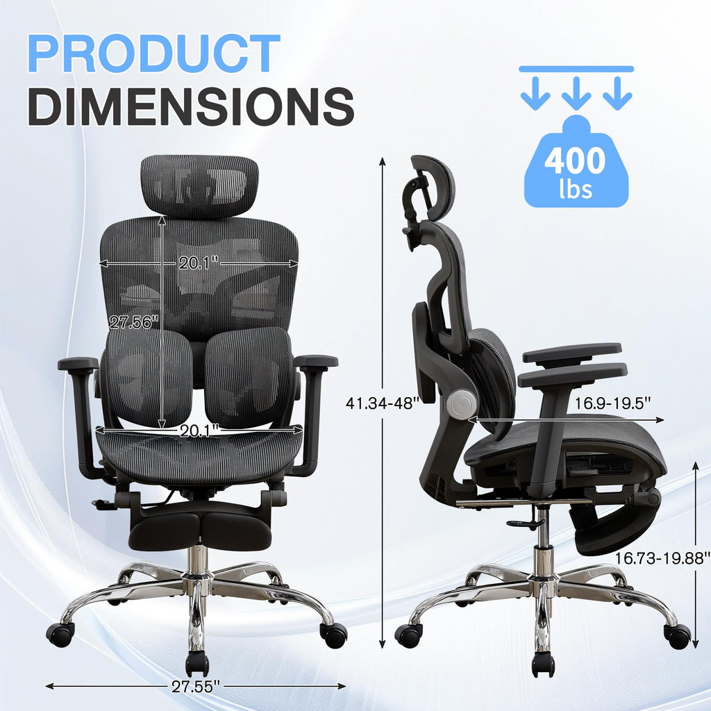 Ergonomic Mesh Office Chair with 2-Zone Lumbar Support and Footrest,Black