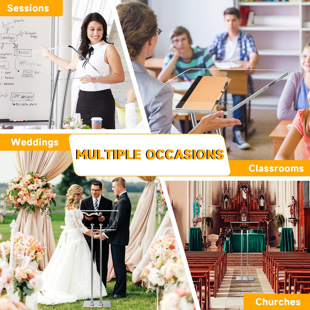 Vakiorn Acrylic Podium Lectern with Iron Stable Bottom, Pulpits for Churches with 10MM Thickened Acrylic Countertop, Multi Function Pulpit for Modern Classroom Music Concert Wedding Conference Event