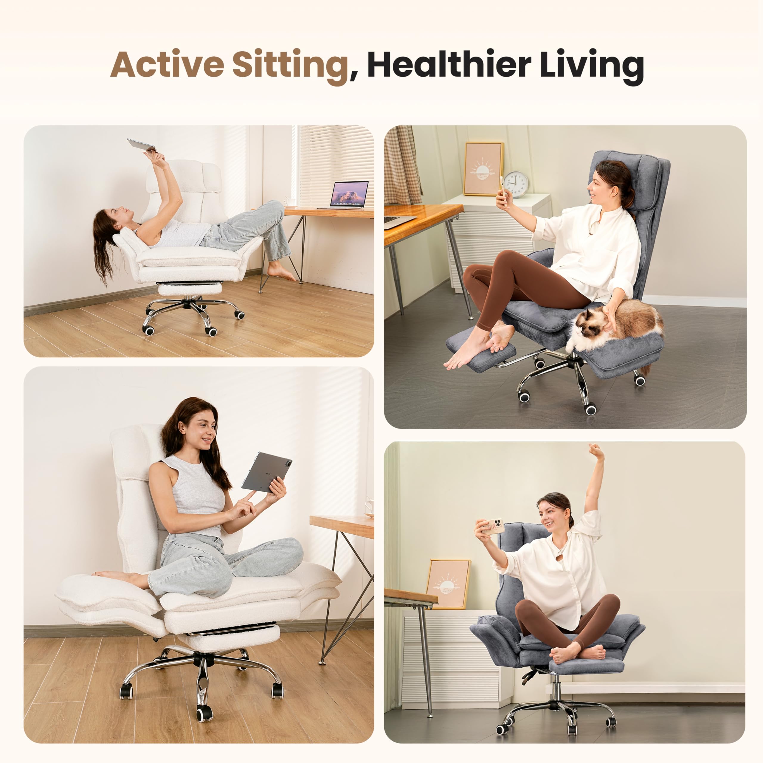 Big and Tall Office Chair, Flip Armrests for Pets & Cross Legged Sitting, Executive Ergonomic Computer Gaming Chair with Foot Rest, Premium Tech Fabric Wide Seat Reclining Desk Chair