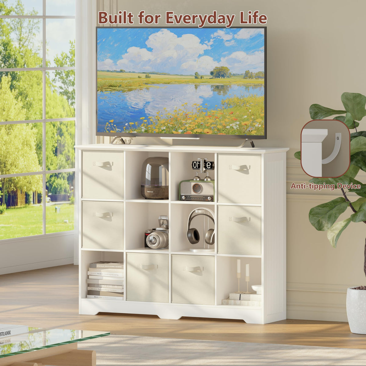 12 Cube Storage Organizer with 6 Fabric Drawers and Removable Shelves — Modular Cube Bookshelf for Bedroom, Living Room, or Home Office, Short Cube Bookcase for Toys, Decor,White