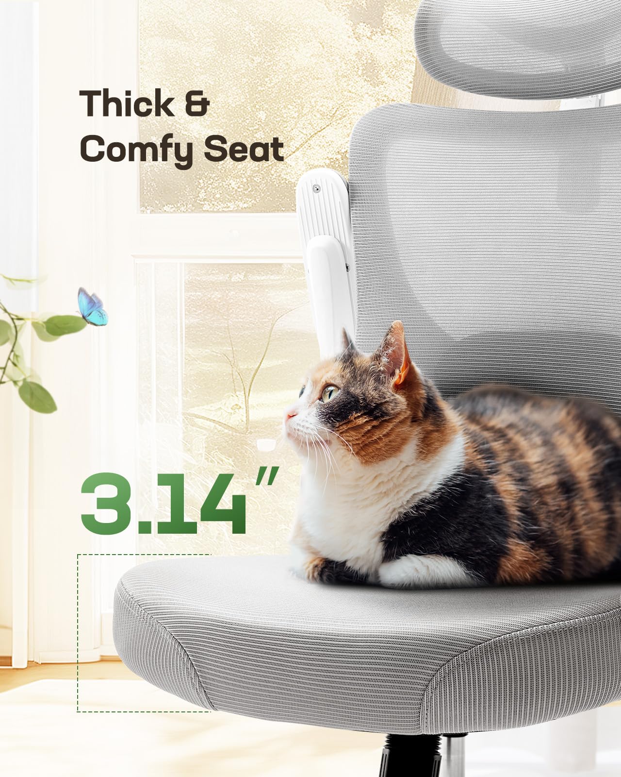 Ergonomic Office Chair: Office Computer Desk Chair with High Back Mesh and Adjustable Lumbar Support Rolling Work Swivel Task Chairs with Wheel 3D Armrests and Headrest