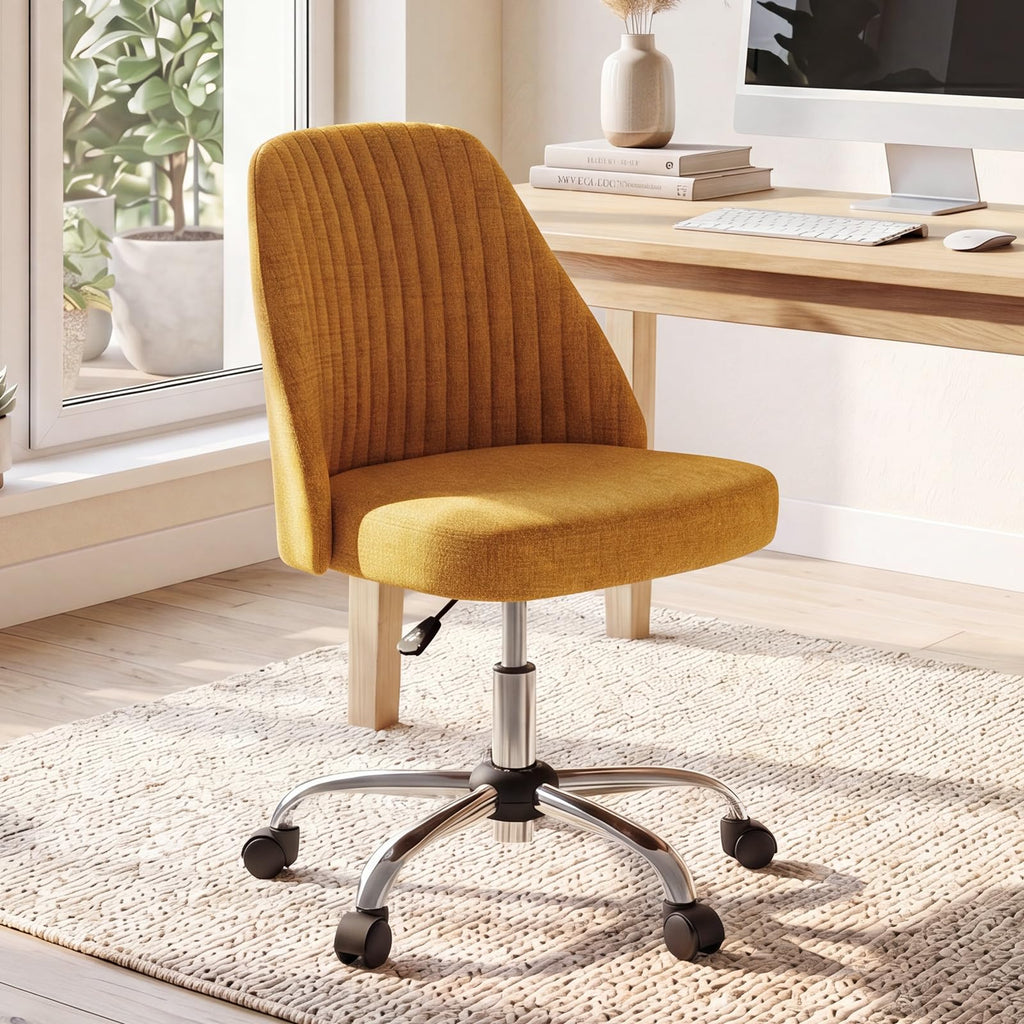 Office Chair, Comfy Desk Chair Rolling Vanity Swivel Task Chairs with Wheels, Wide Seating Armless Height Adjustable Computer Chairs for Home,Bedroom,Student,Adults, Dark Yellow