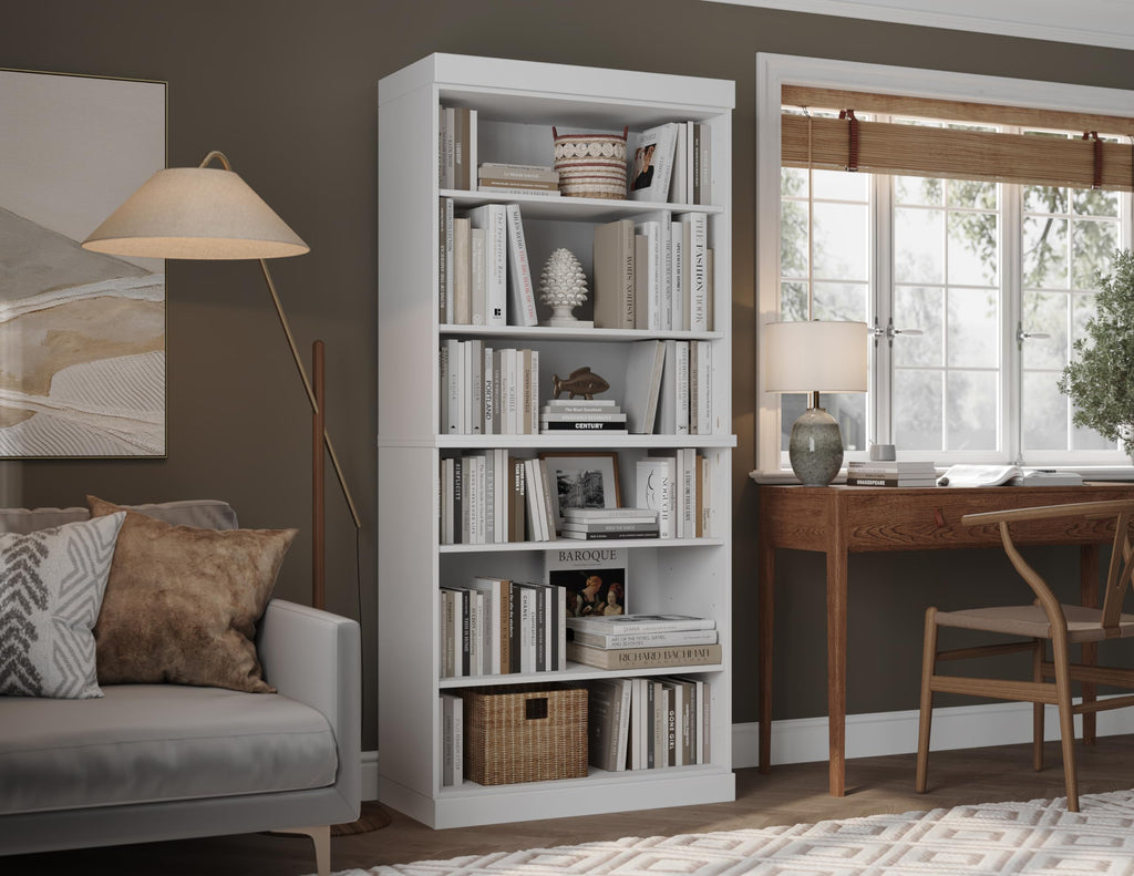 Solid Wood Bookcase - Stackable Modular 6 Tier Bookshelf - 71.5" Tall x 32" Wide - White Book Shelf, Open Display Shelf for Living Room, Office, 100% Eco-Friendly Wood, Made in Brazil