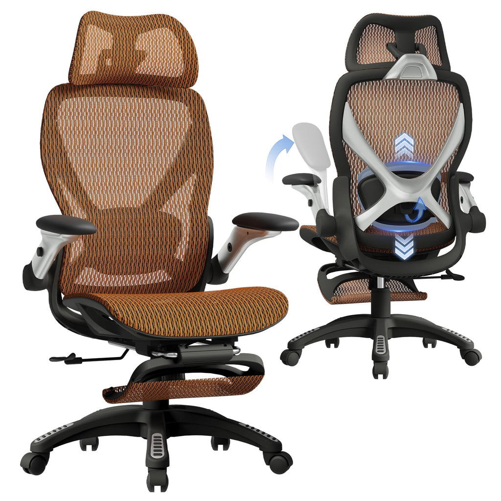 X100 Ergonomic Office Chair with Footrest, Big and Tall Home Desk Chair with 5D Flip-Up Arms, Adjustable 3D Lumbar Support,High Back Rolling Computer Chair, Swivel Mesh Chairs