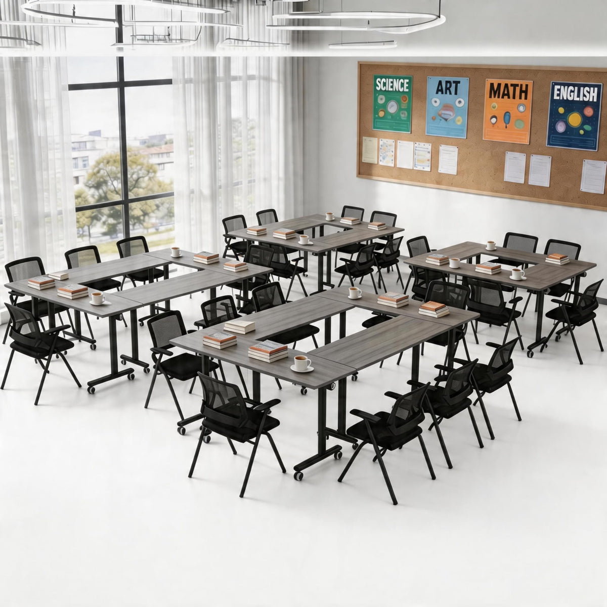 55″ Flip Top Training Table with Lockable Wheels, Mobile Nesting Folding Conference Table, Space Saving Seminar Desk for Classroom, Office, Library (2, Gray, 55"×20"×30")