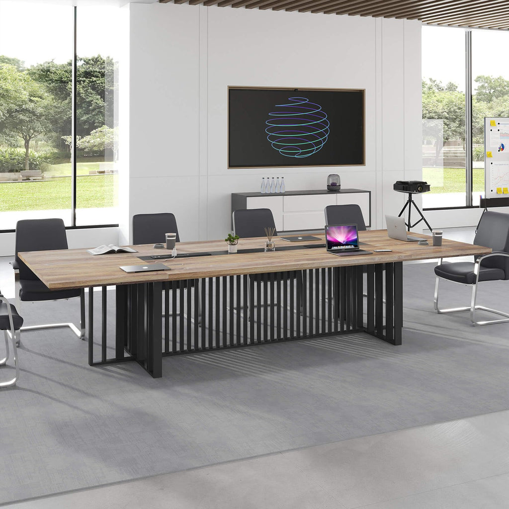 12ft Large Conference Table - 2" Thick Top & Metal Grid Base | Easy Assembly | Cable Management | Commercial Office Desk, Modern Executive Meeting Table for Office (10-20 People)