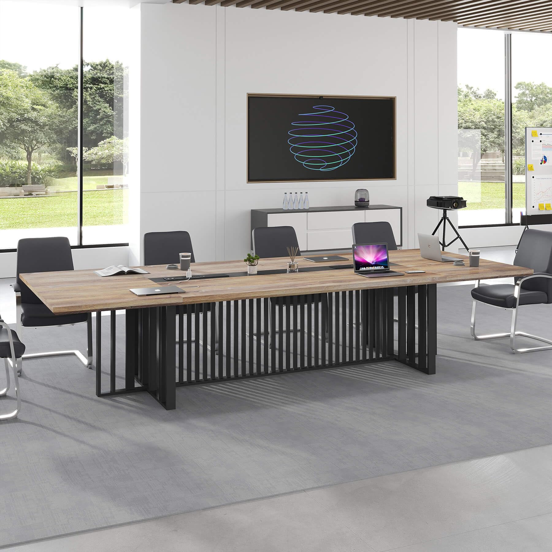 12ft Large Conference Table - 2" Thick Top & Metal Grid Base | Easy Assembly | Cable Management | Commercial Office Desk, Modern Executive Meeting Table for Office (10-20 People)