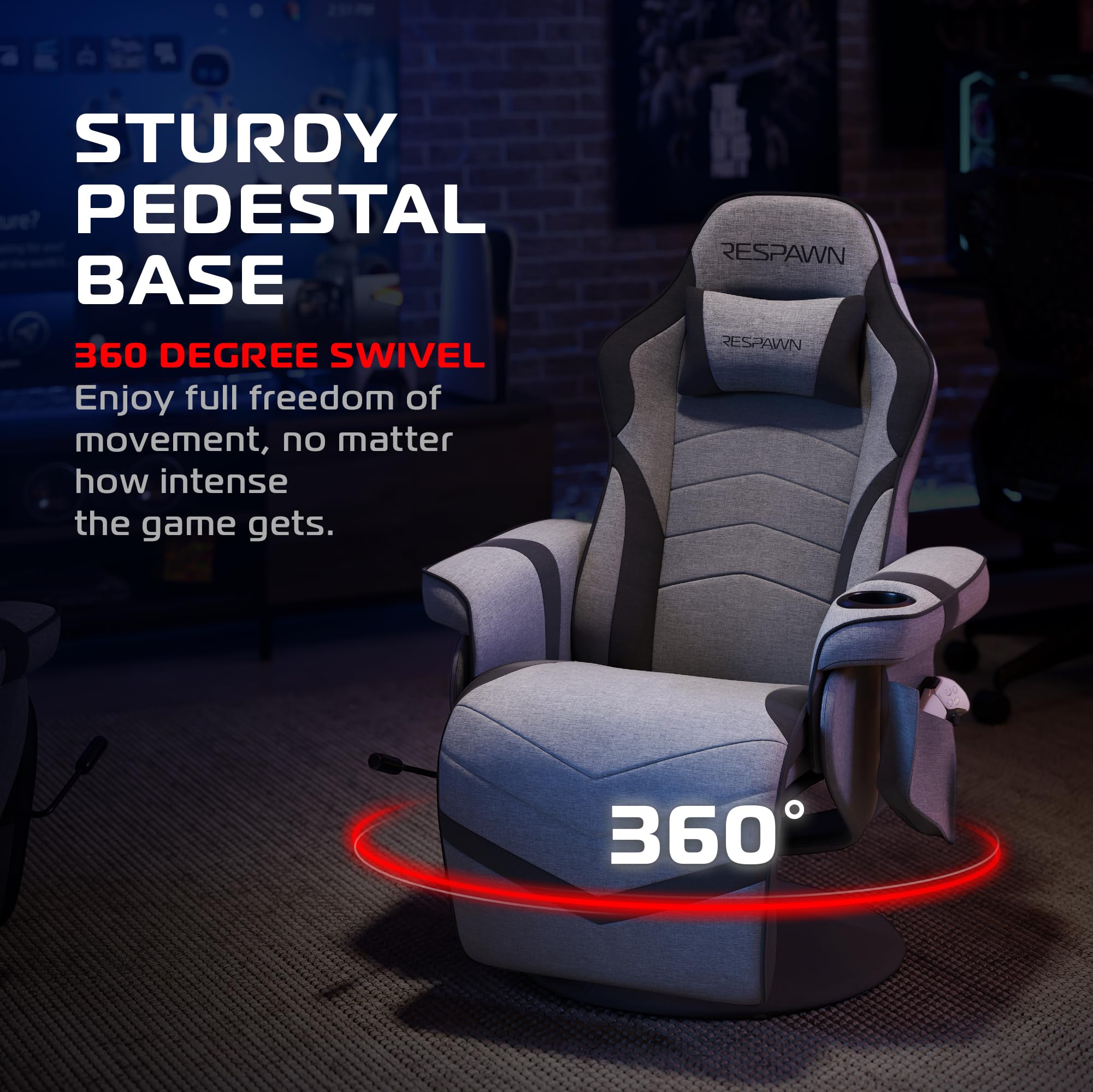 900 Console Gaming Recliner with Footrest and Lumbar Support - Comfortable Ergonomic Gaming Chair with Headrest, No Wheels, Reclining, Heavy Duty, Racing Style Video Game Chairs - Gray Fabric