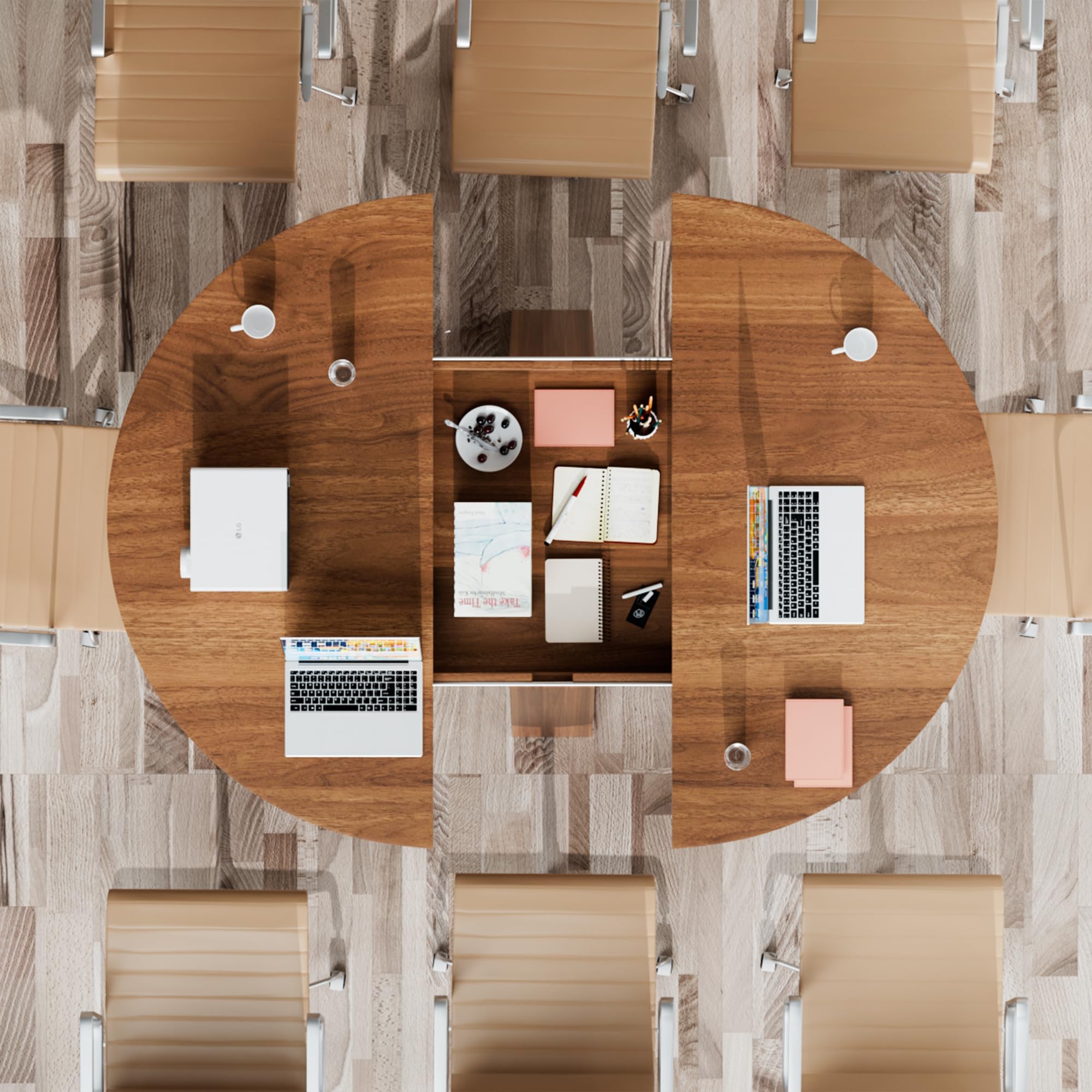 43.3in-59in Extendable Round Conference Table for 4-6 People,Wooden Oval Meeting Room Table with Removable Leaves,Space Saving,Office Table with Storage Shelf for for Office Conference Room