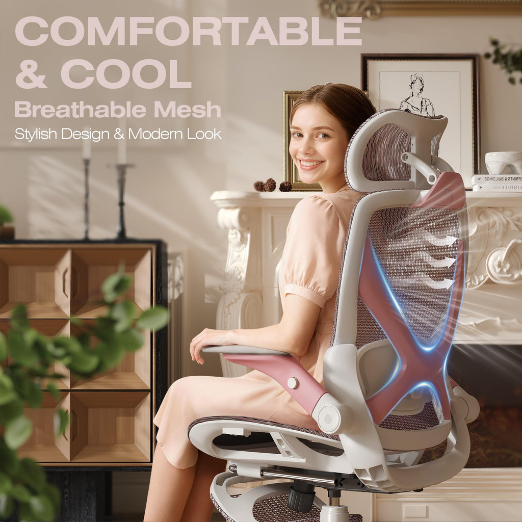 X100 Ergonomic Mesh Office Chair with Footrest, Big and Tall Hone Desk Chair with 5D Flip-Up Arms, Adjustable 3D Lumbar Support,Gaming & Executive Computer Chairs