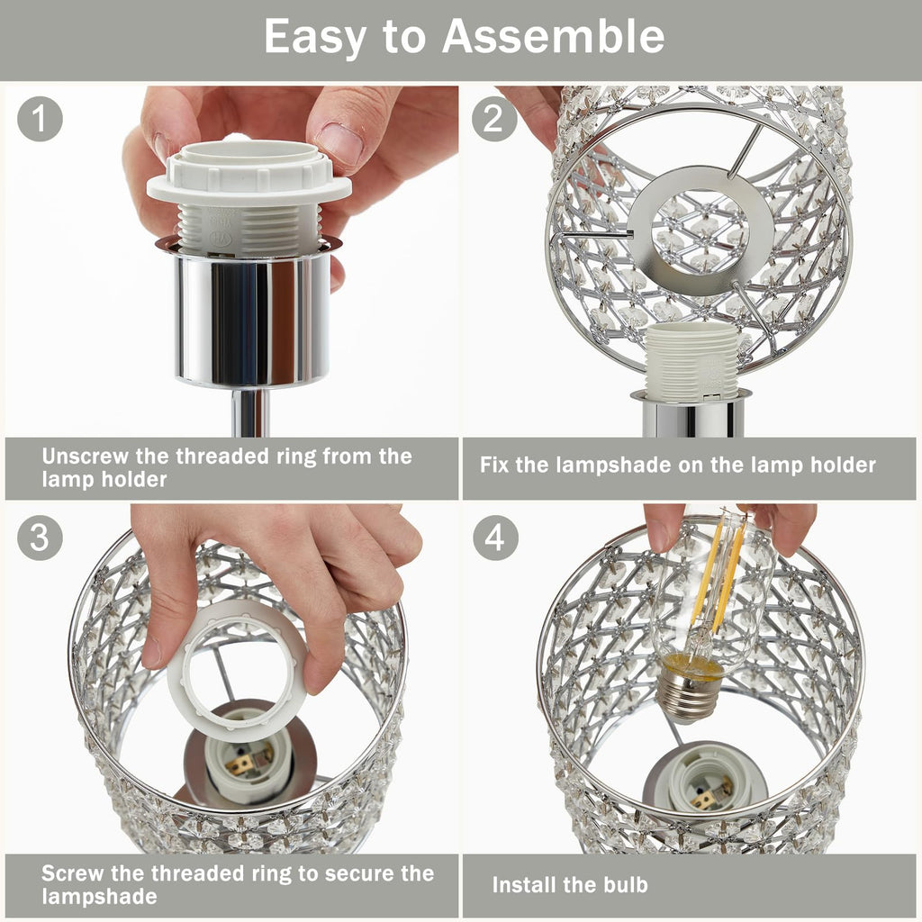 Crystal Table Lamp, Silver Touch Lamp with USB C+A Port, 3-Way Dimmable