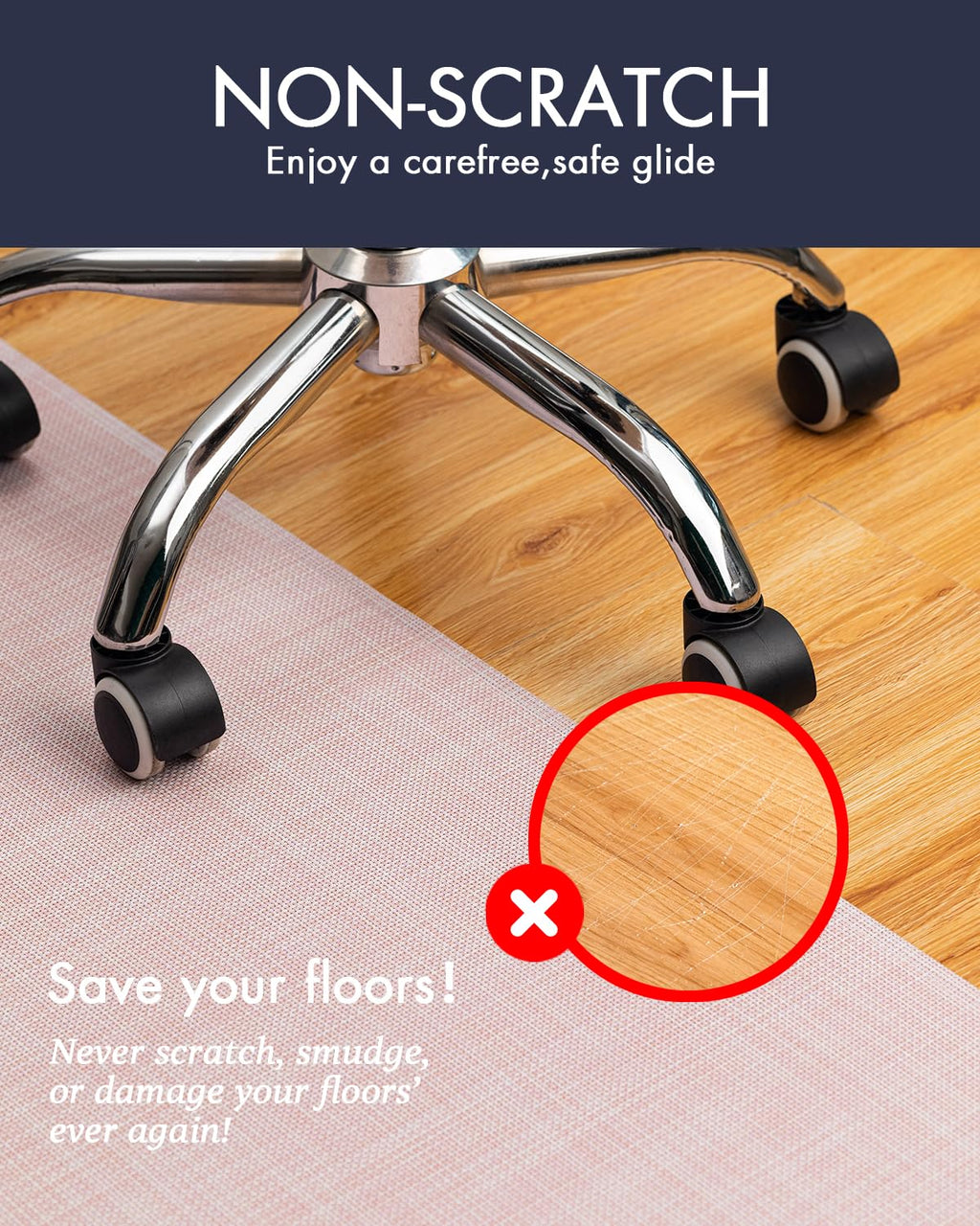 Office Chair Mat for Hardwood Floor Under Desk Computer Rolling Chair Mat for Wood/Tile Floor Non-Slip Heavy Duty Desk Rug PVC Plastic Hard Floor Protector 36" x 48"(Blush)