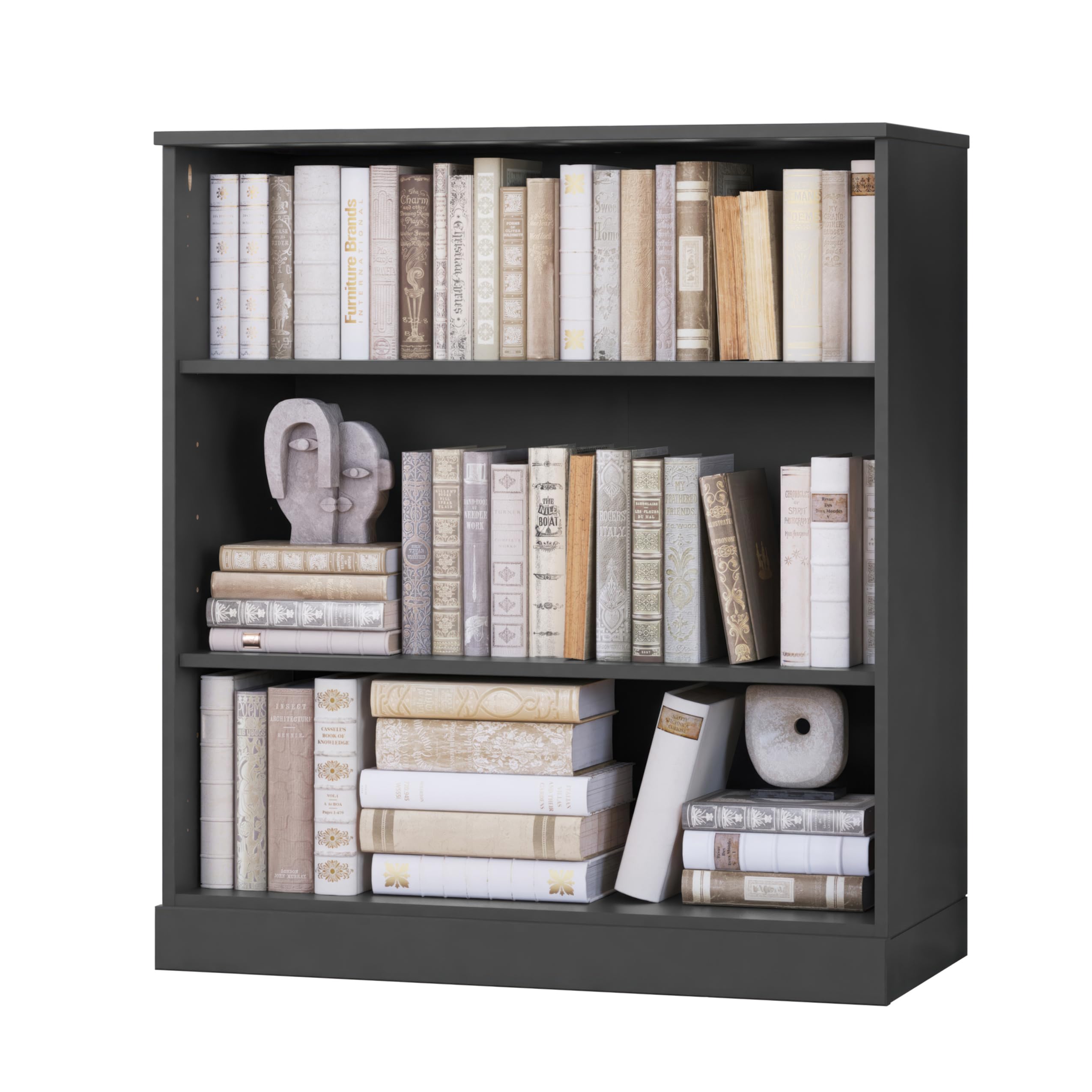 Solid Wood Bookcase - 3-Tier Floor Standing Bookshelf - 36" Short Storage Shelf 32” W - Gray, Display Furniture for Living Room, Renewable 100% Eco-Friendly Wood, Made in Brazil
