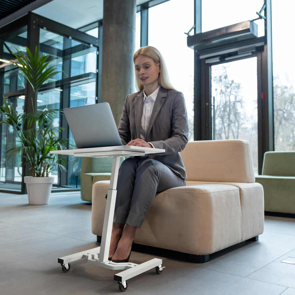 Mobile Height Adjustable Laptop Rolling Cart with Height Adjustment from 28" to 33", White
