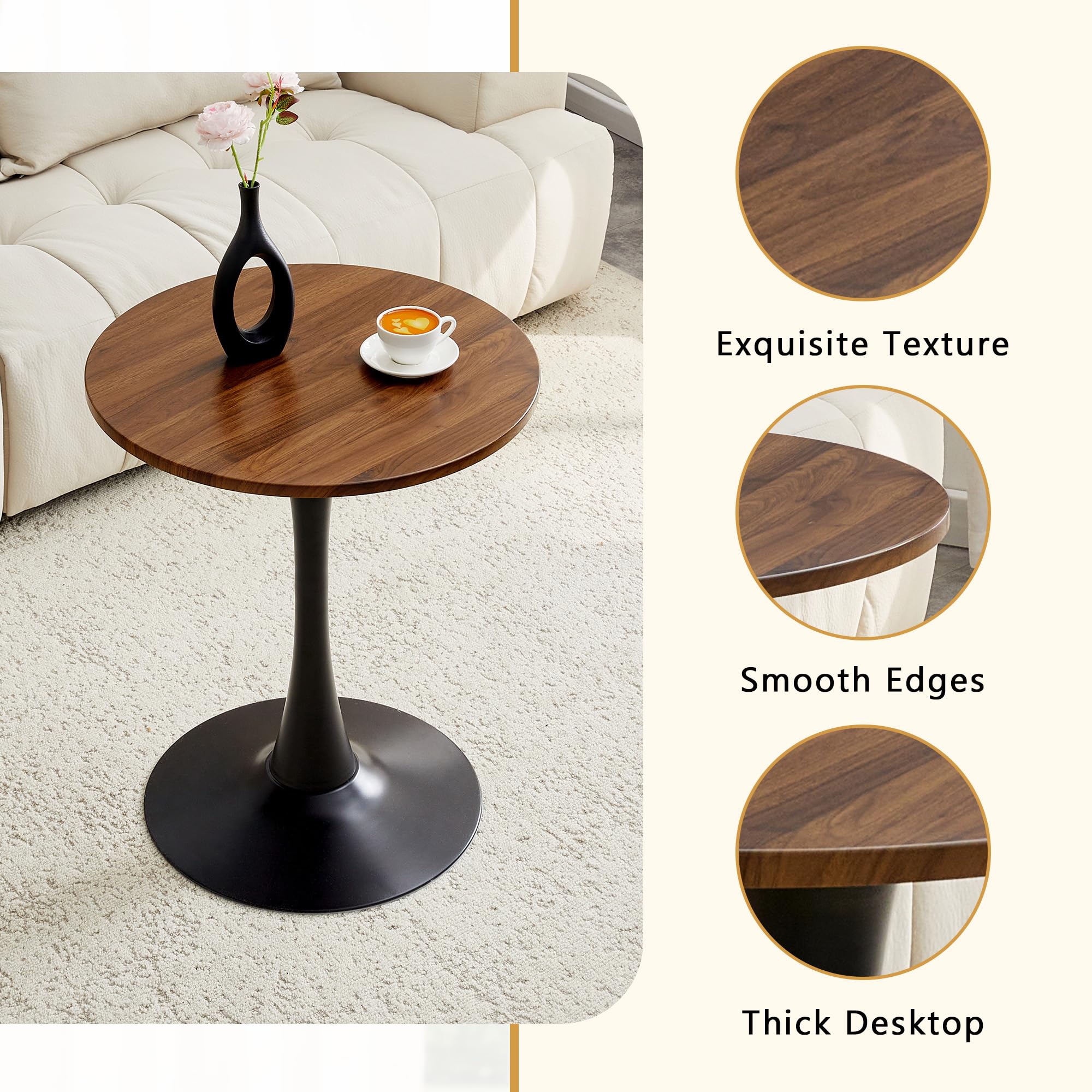 Round Dining Table, 23.6" Circle Tulip Table with Thickened Tabletop & Metal Pedestal, Mid Century Modern Bistro Table for Kitchen, Small Places, Living Room