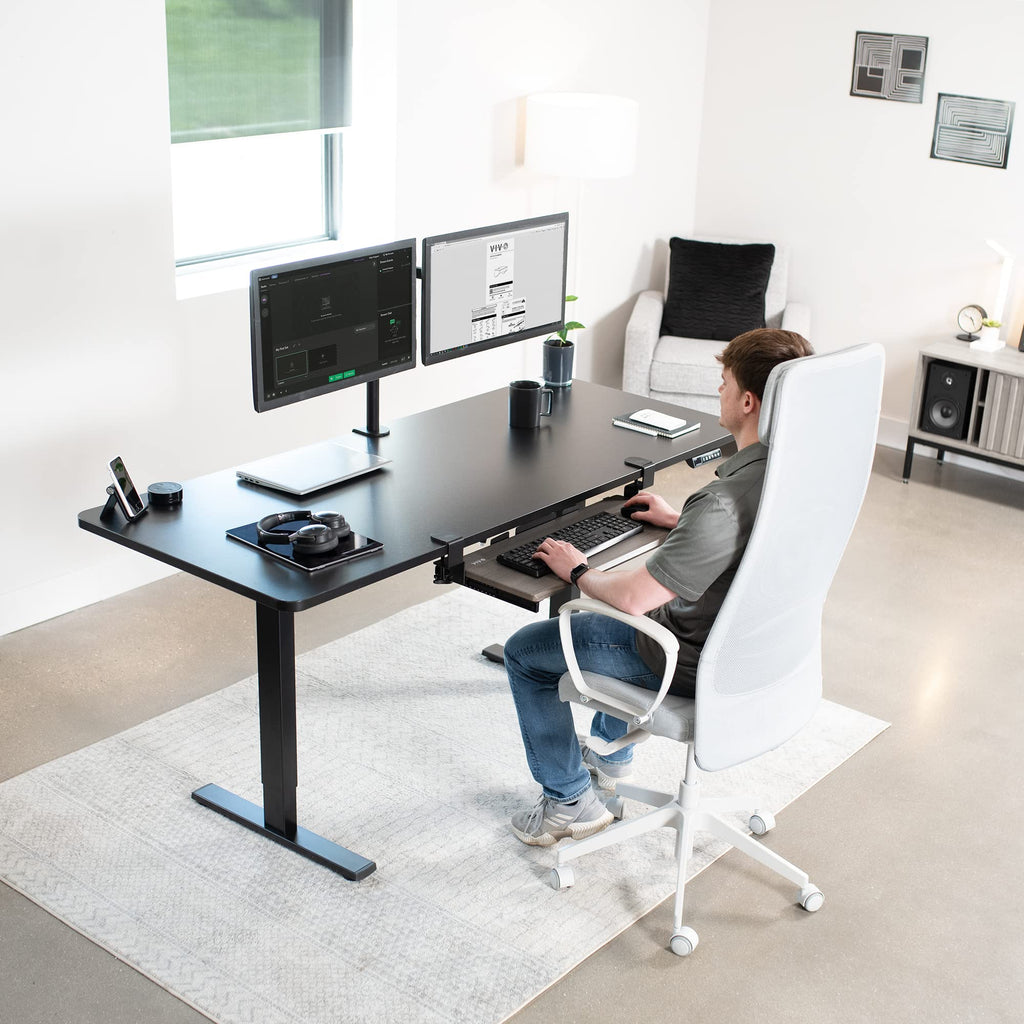 Large Clamp-on Computer Keyboard and Mouse Under Desk Slider Tray, 27 x 11 inch Pull Out Platform Drawer, Gray