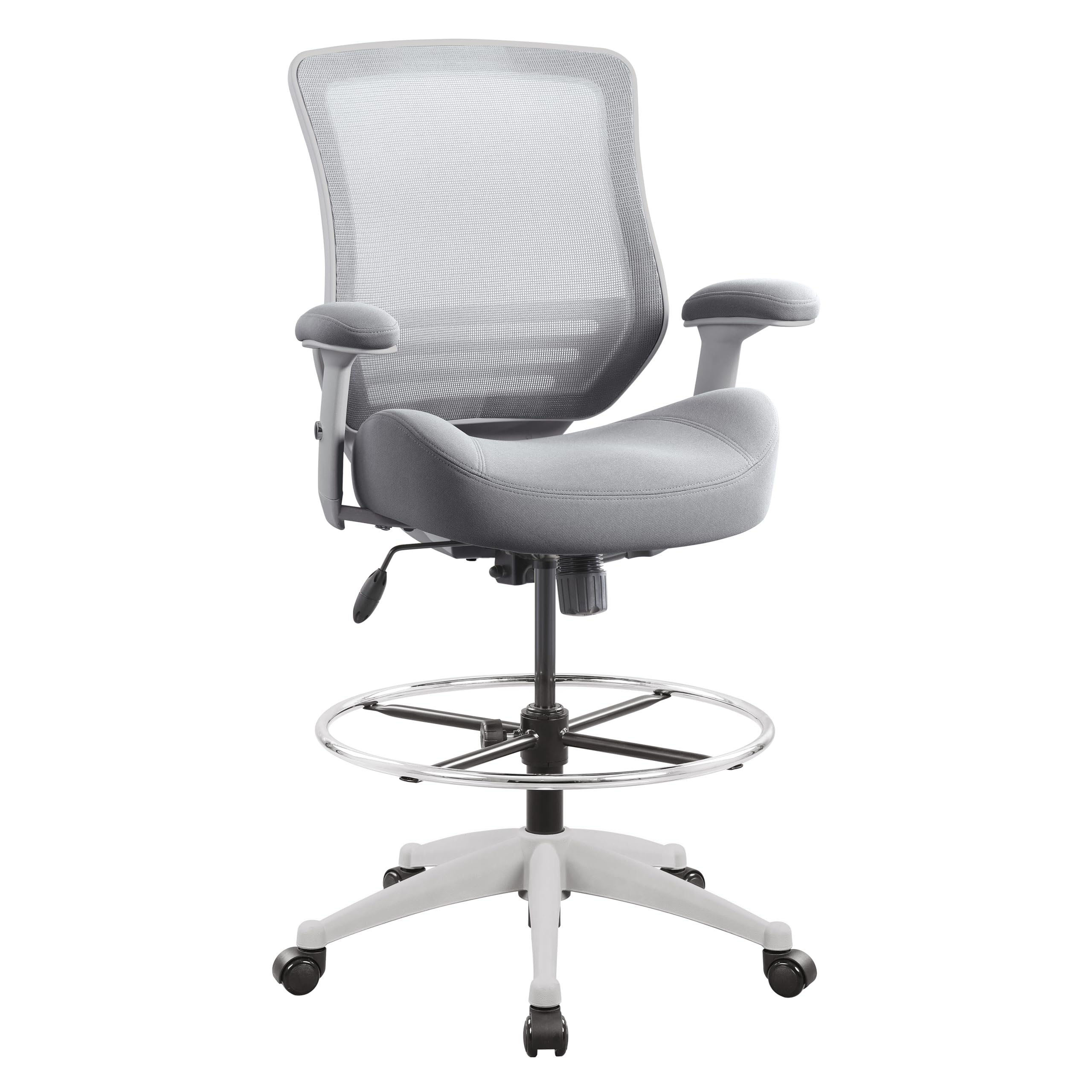 400lbs Mesh Ergonomic Office Drafting Chair Big Adjustable Foot Ring Height Adjustable Armrest (Grey)