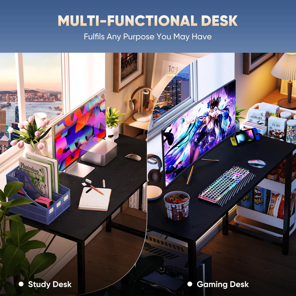 55 Inch Computer Desk for Home Office, Modern Study Work Table Simple Style for Bedroom Small Space, Large Writing Desks with X-Shaped Reinforcement, Black