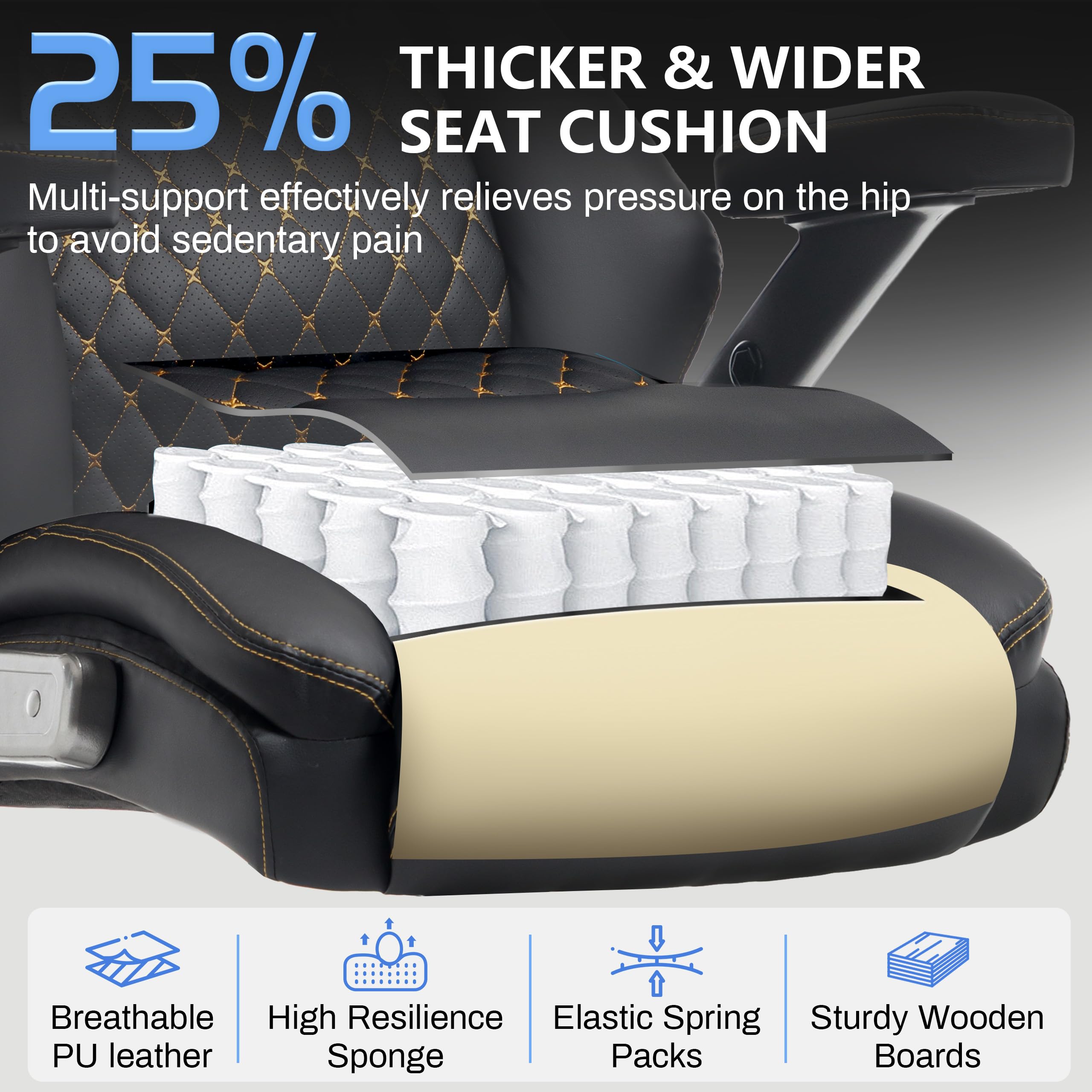 Big and Tall Office Chair 750lbs, Executive Office Chair with Adjustable Headrest&Lumbar Airbag Support, PU Leather High Back Heavy Duty Desk Chair 5D Flip Arms, Ergonomic Thick Spring Cushion, Black