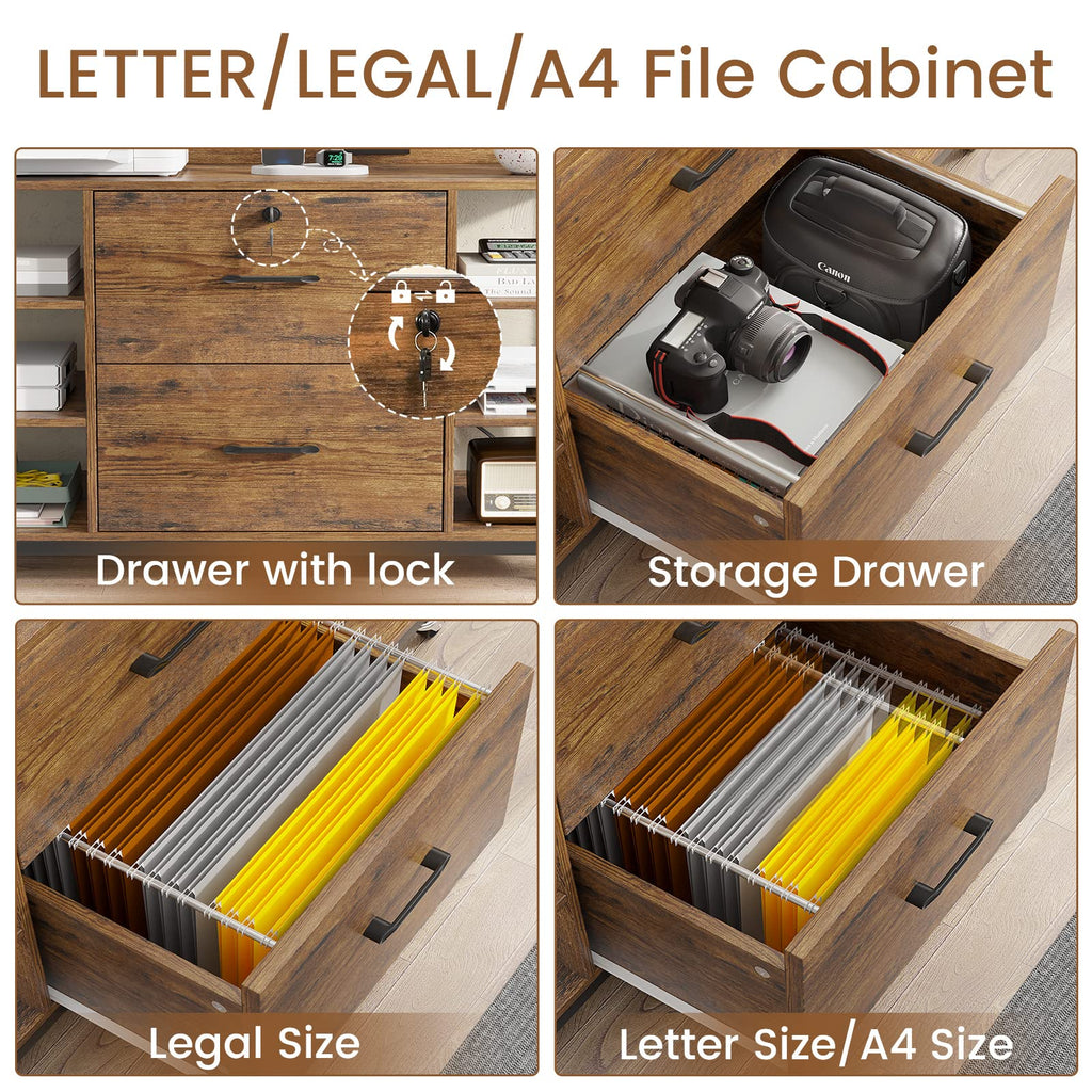 44" File Cabinet with Lock, Filing Cabinet fits Legal/Letter Size