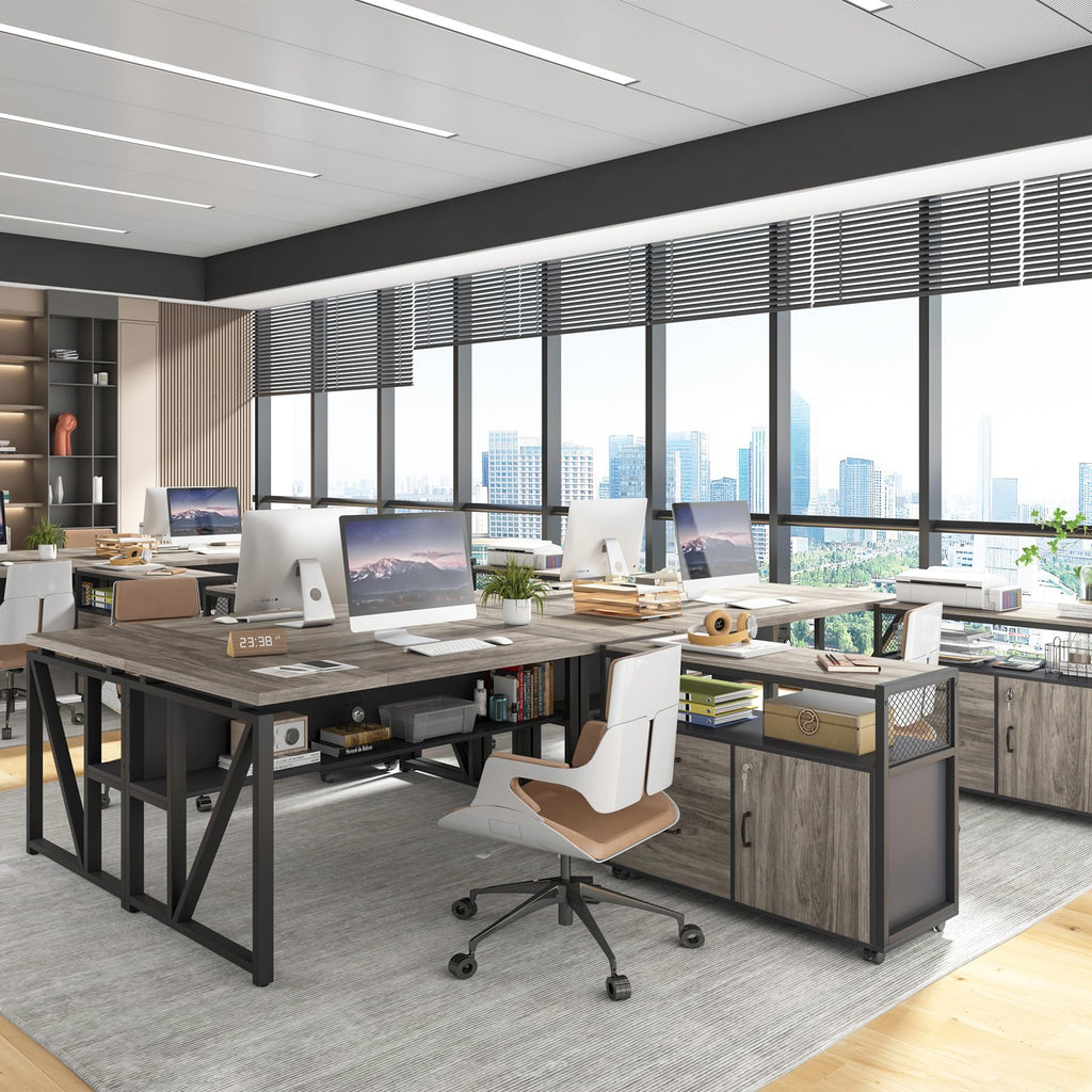 63" Executive Desk with Reversible File Cabinet, Large L-Shaped Office Desk with Drawers, Business Furniture Workstation for Home Office (Dark Oak, 63-inch)