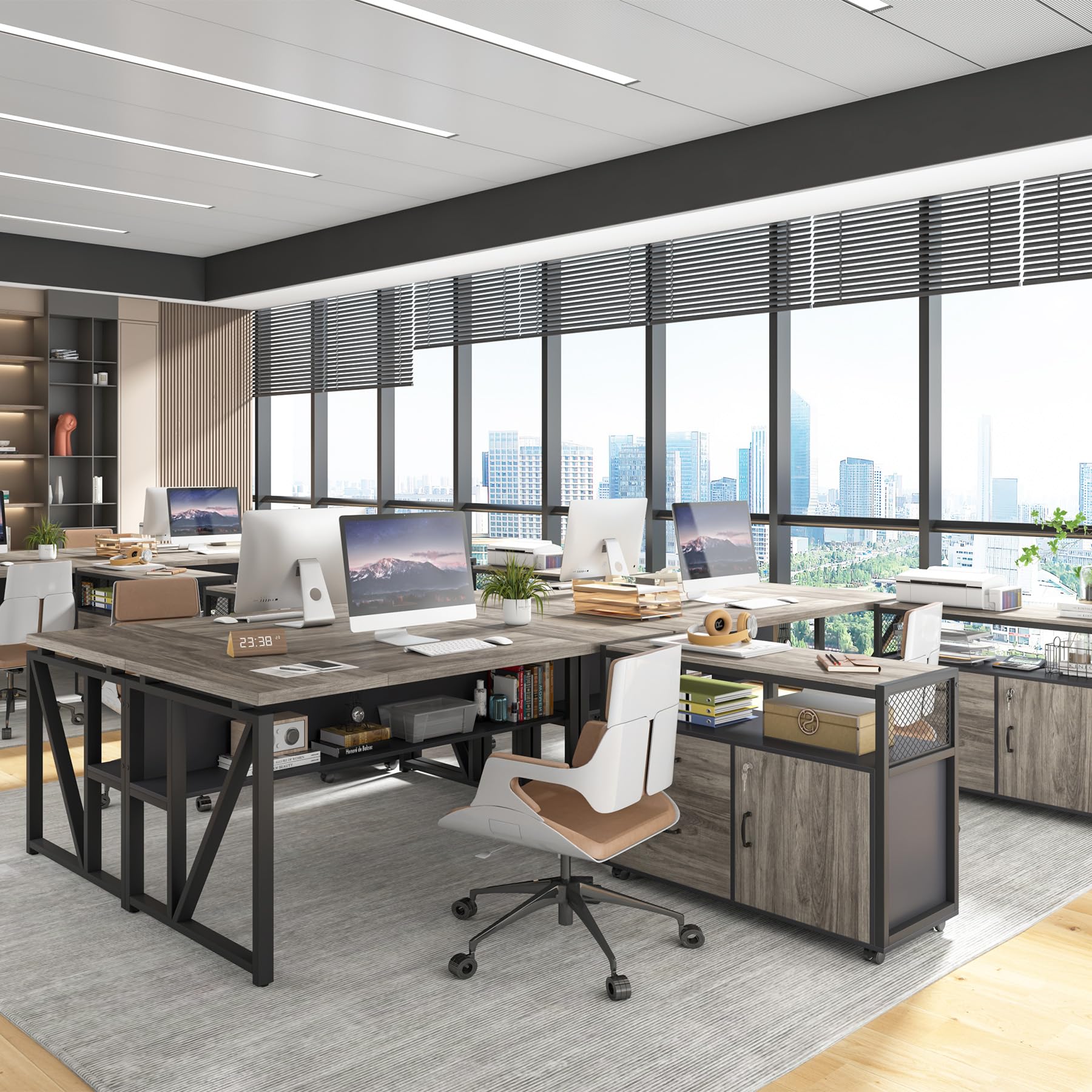 63" Executive Desk with Reversible File Cabinet, Large L-Shaped Office Desk with Drawers, Business Furniture Workstation for Home Office (Dark Oak, 63-inch)
