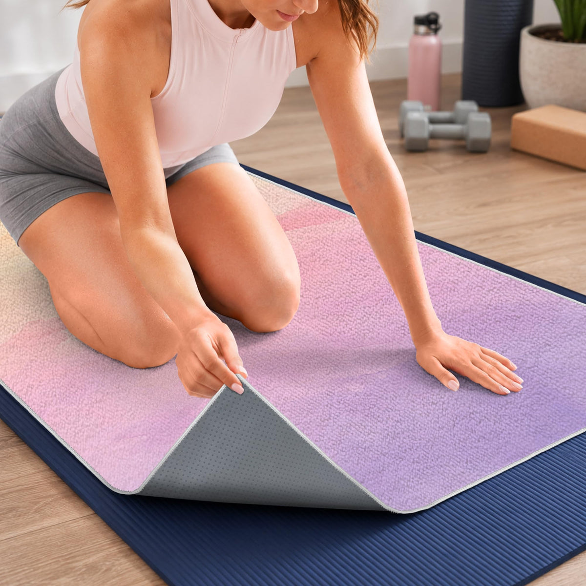 Yoga Mat Towel, Hot Yoga Towel High-Definition Pattern, Machine Washable with Ultra-Absorbent Yoga Towels for Hot Yoga Non Slip for Fitness, Exercise, Pilates, 72 x 27 in, Purple Sunset