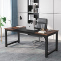 70.8”Executive Desk, Large Office Computer Desk with Thicken Frame, Modern Simple Workstation Business Furniture for Home Office, Rustic Brown/Black