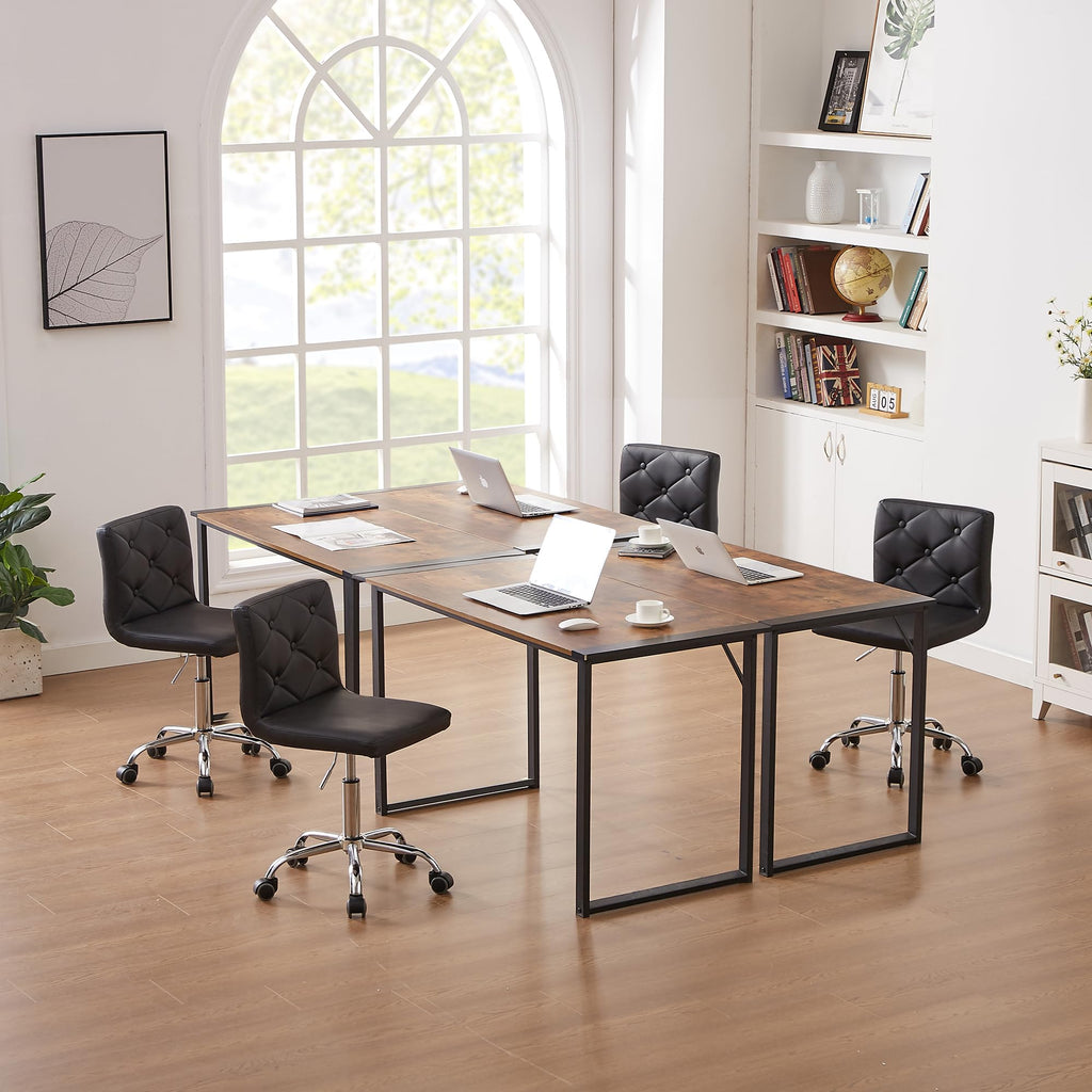 PU Leather Mid-Back Armless Vanity Chair Adjustable Height 360° Rolling Swivel for Office Work