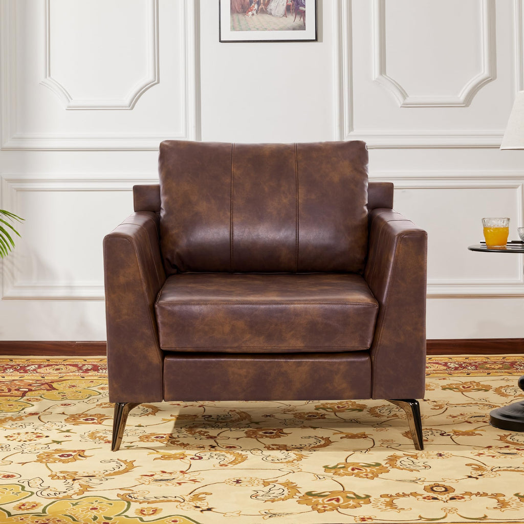 Modern Accent Chair, Faux Leather Upholstered Lounge Armchair, Single Sofa Chairs for Living Room Office 4629 (1, Brown)