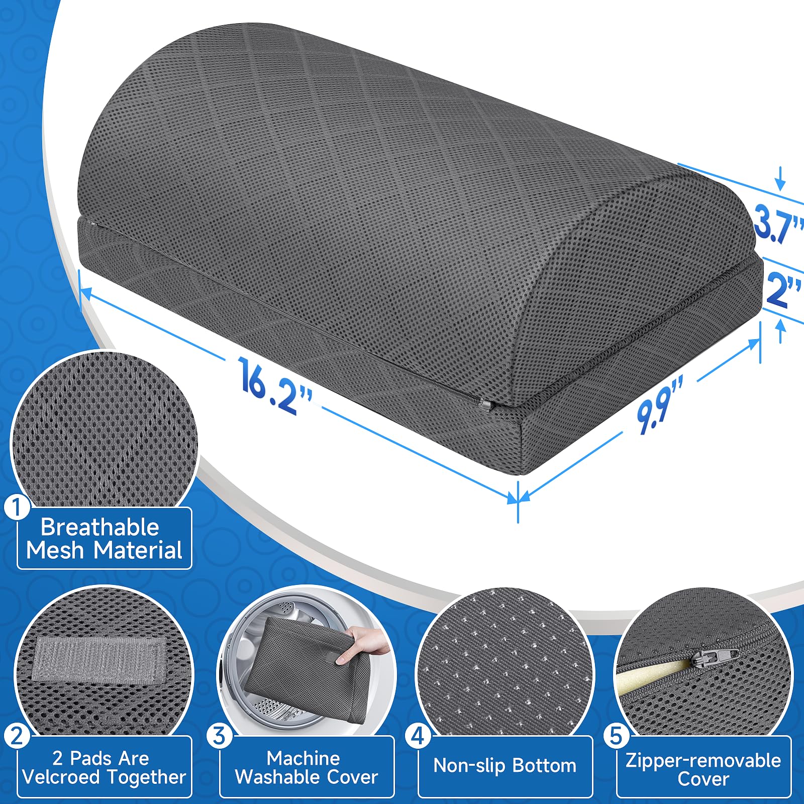 Foot Rest,Desk & Gaming Accessories,Foot Rest for Under Desk at Work,Comfortable Footrest with 2 Adjustable Heights & Removable Cover, Office Desk Accessories（Gray）